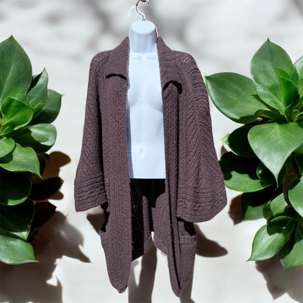 CAbi Brown Cable Knit Sweater Cape Whimsigoth Wing Sleeve XS SM 3702